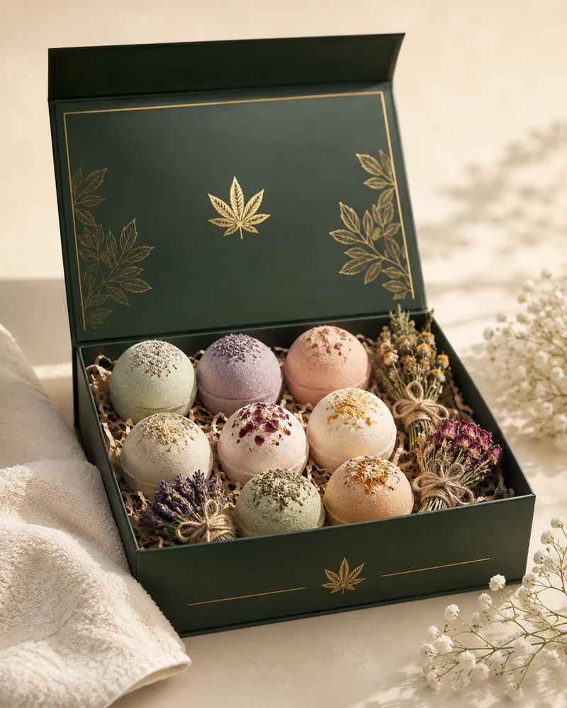Gift box of assorted bath bomb bundles and minis