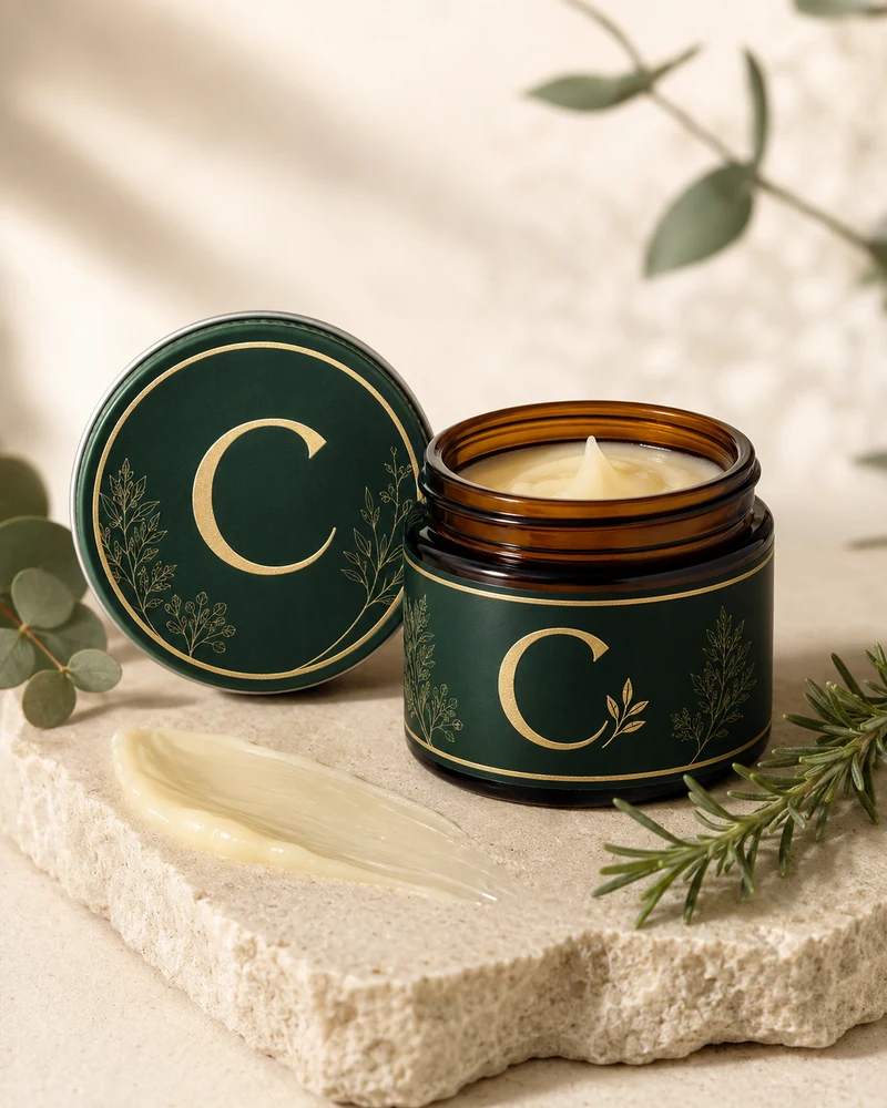 Carmen's Medicinals topical balm in an amber jar