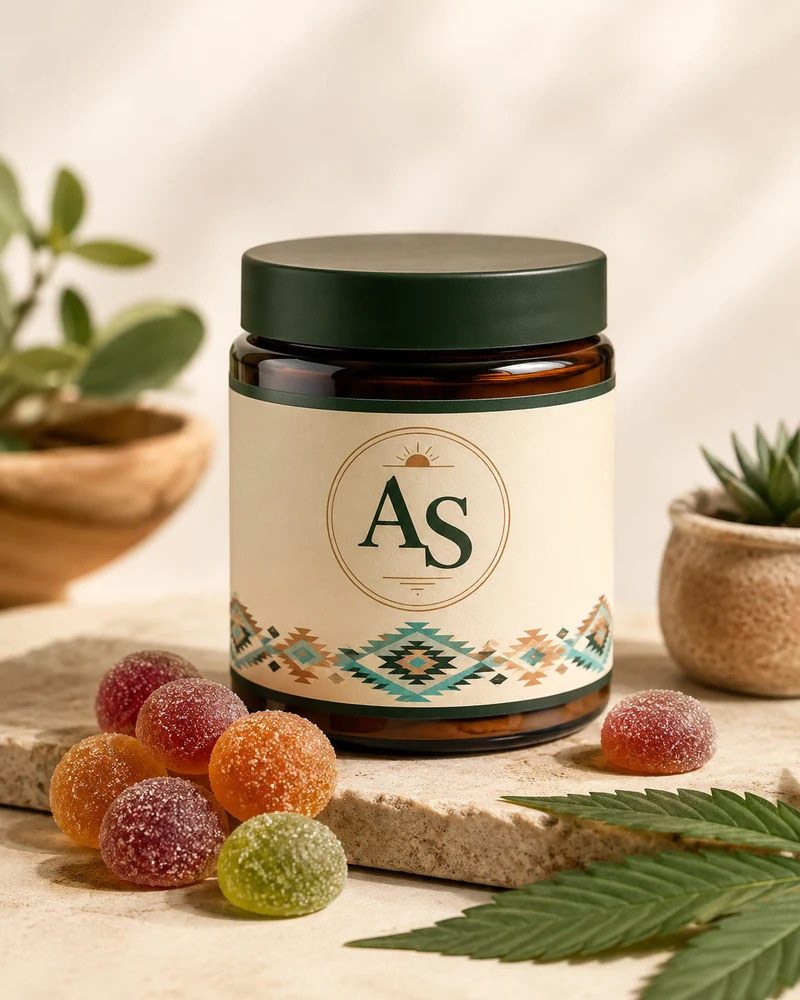 CBD American Shaman gummies in earth-toned packaging