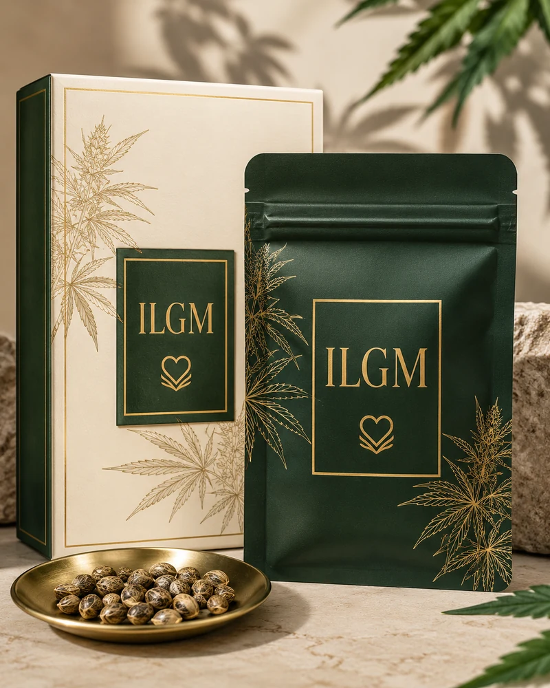 ILGM cannabis seeds in premium green and cream packaging