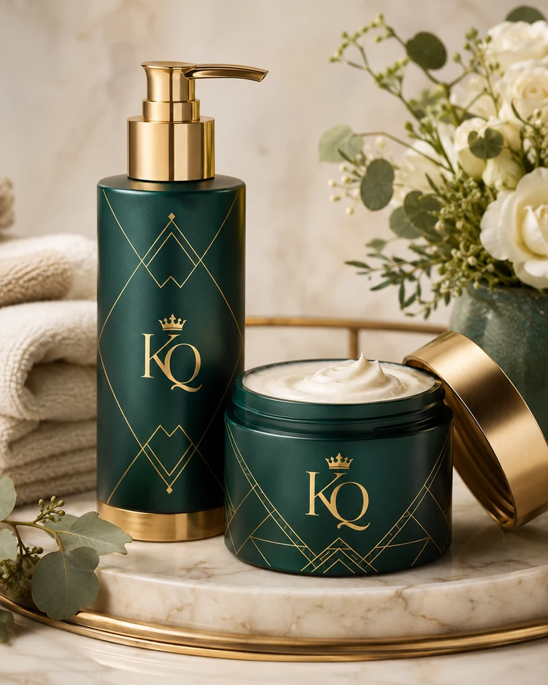 Kush Queen lotion and body cream in green and gold packaging