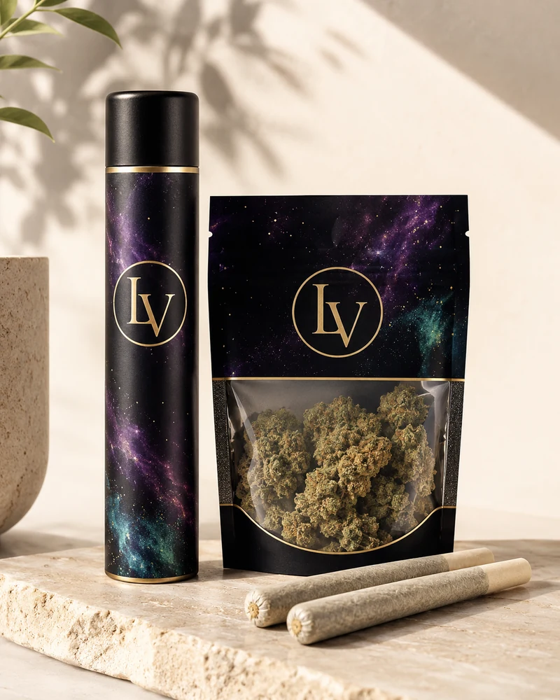 LooperVerse hemp flower and pre-rolls in cosmic packaging