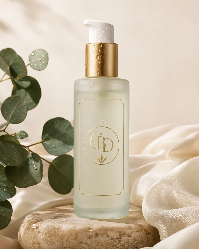 Water-based CBD lubricant in a frosted pump bottle